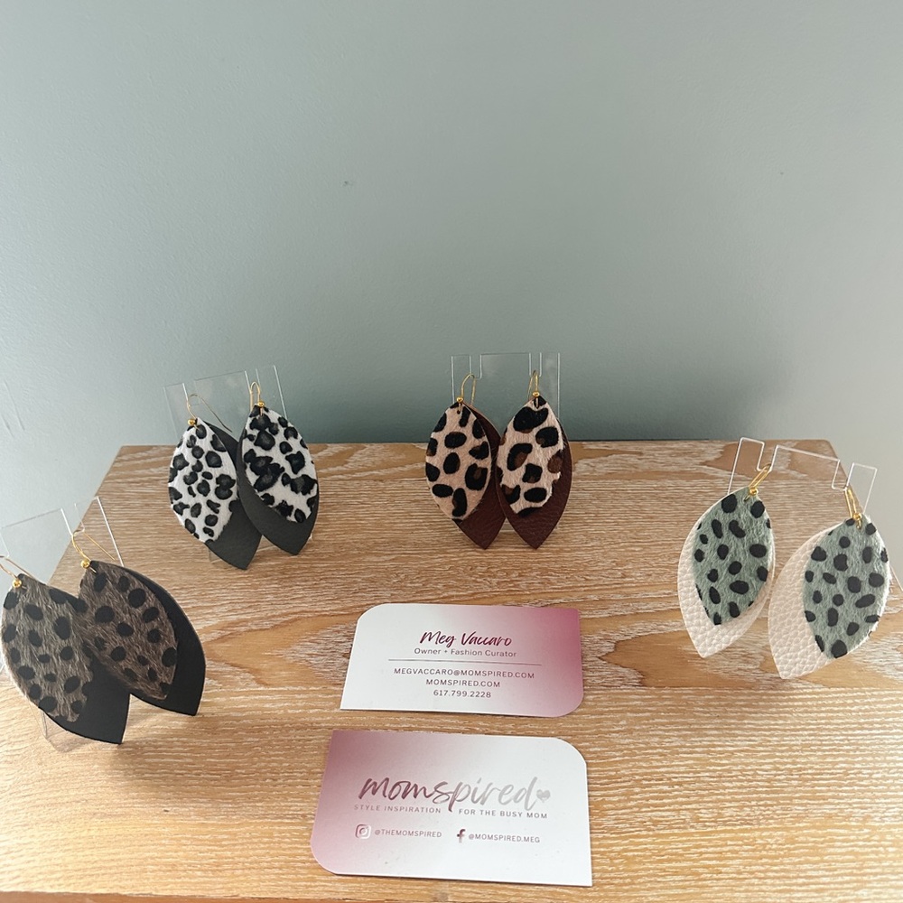 BOHO Leopard Print/Faux Leather Layered Earrings Set